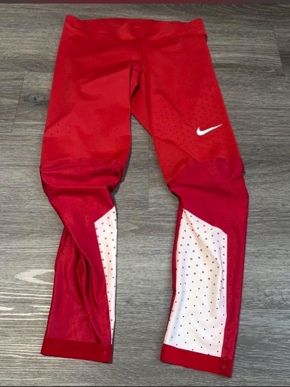 Nike Red Leggings with White Polka-Dot Panels
